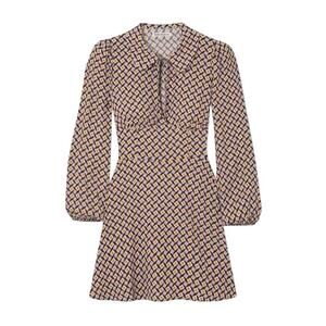 Reformation Will Printed Crepe Long Sleeve Mini Dress in Purple Geometric Size 6